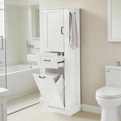 Grande armoire de rangement pour salle de bain avec tablettes réglables et panier à linge