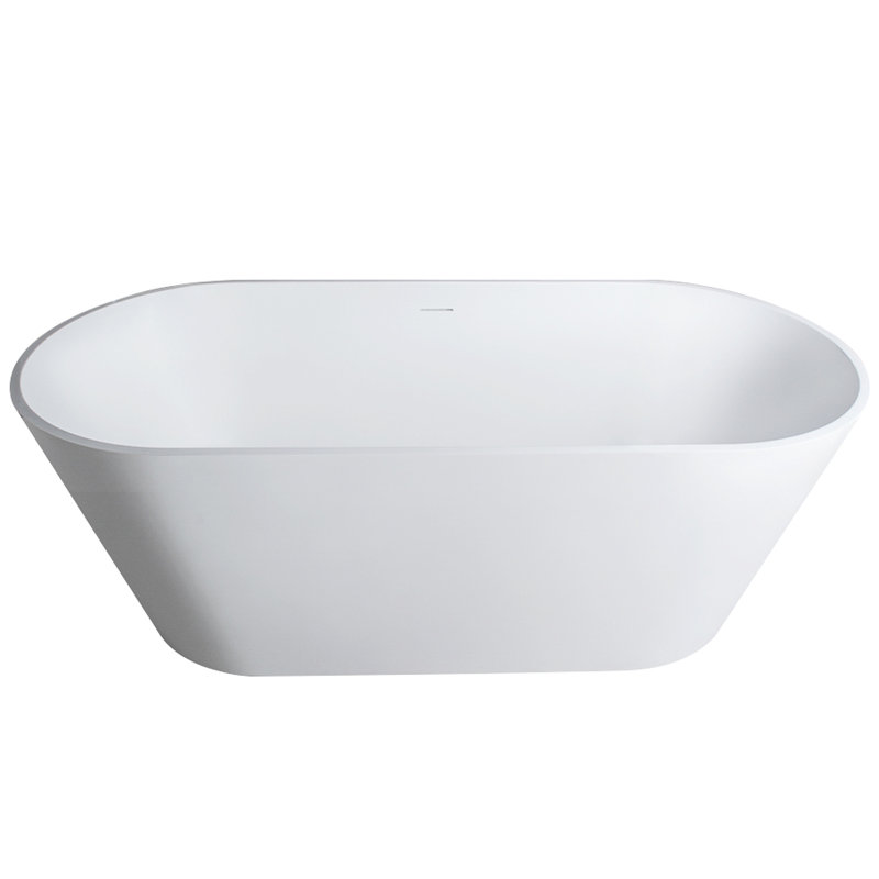 63 Inch Matte White Freestanding Bathtub, One - Piece Construction, Comfortable Soaking In Bathroom Solid Surface Inch, White, Modern Style For Family Bathrooms