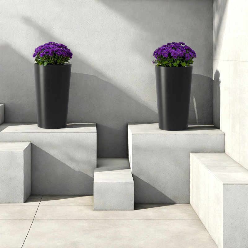 Durable Black Planters, Polypropylene Large Modern Style For Indoor Outdoor Use
