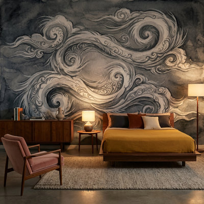 Papier peint abstrait tourbillons gris