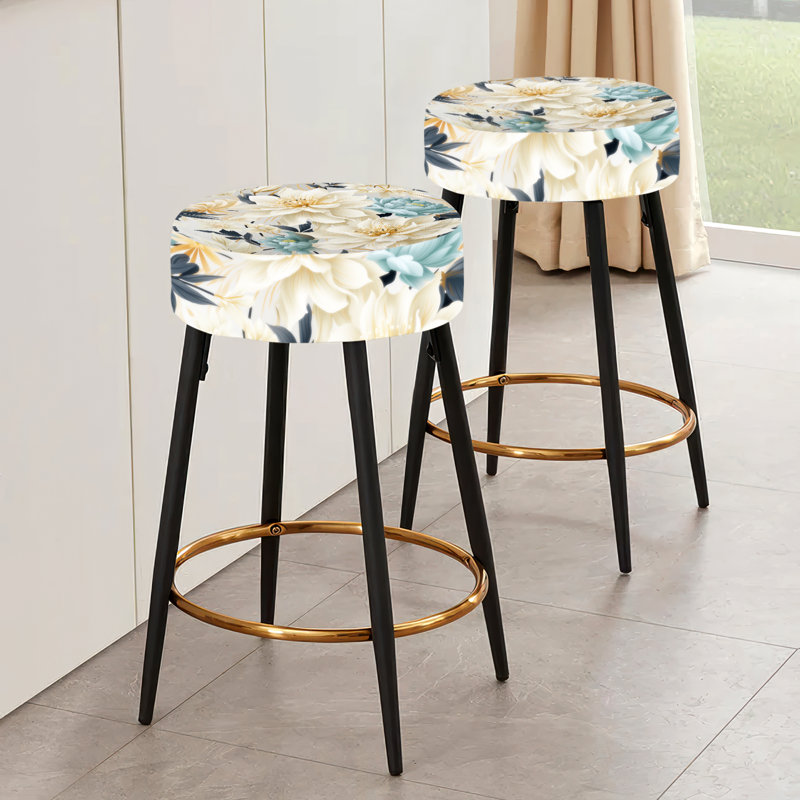 Ensemble de 2 tabourets de bar beige et gris à motif floral de sérénité Boho