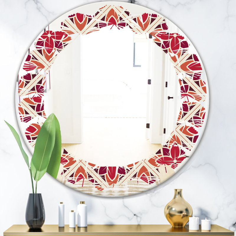 Miroir décoratif sans cadre à motif floral feuilles VI, H 23,6 po x l 23,6 po