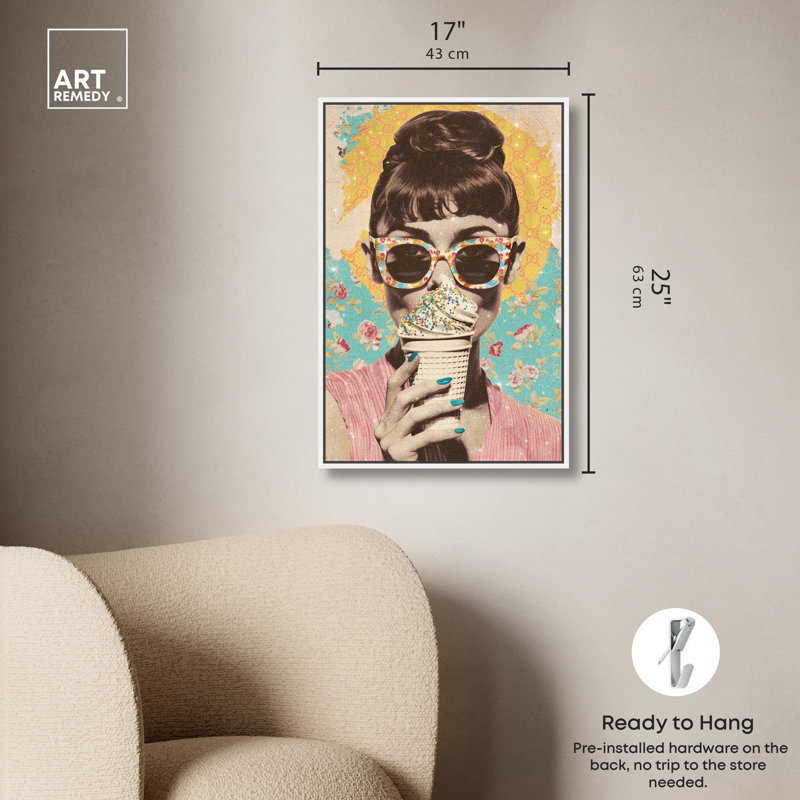 Art glacé sur toile «Ice Cream Star» par Art Remedy, Cadre blanc, H 25 po x l 17 po