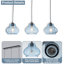 Suspension linéaire à 3 lumières pour îlot de cuisine, lustre moderne noir mat réglable avec abat-jour en verre bleu bullé fabriqués à la main