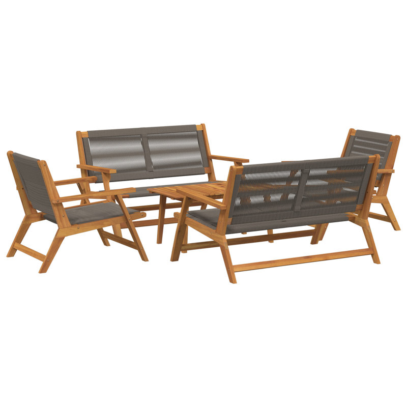 Set Of 4, Teak Look Acacia Wood, Rope Large Durable, Grey/Brown