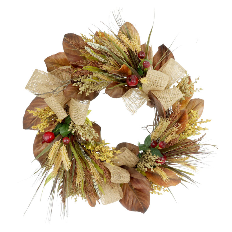 31" Fall Wreath Decorated With Heather, Astilbe, Wheat And Pears