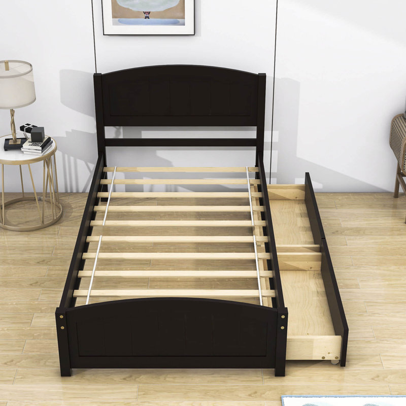 Divyansh Twin Size 2 Drawers Platform Bed with Headboard, Espresso