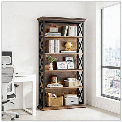 Étagère élégante, bibliothèque spacieuse avec motif en X moderne pour la maison et le bureau
