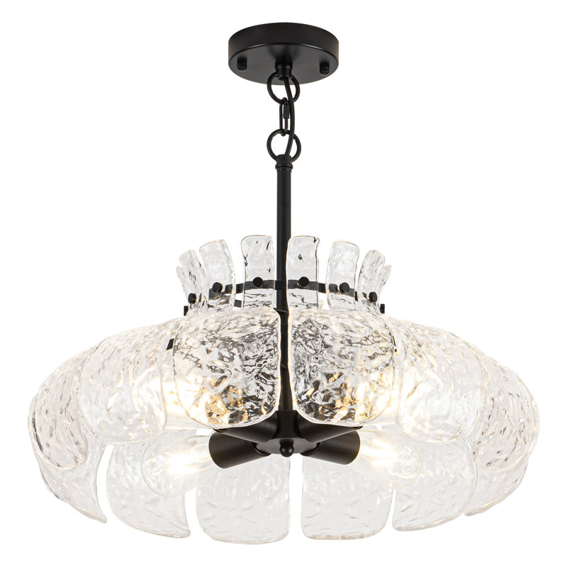 Lustre noir moderne de luxe à 4 lumières à intensité variable de 20,47 po avec abat-jour en verre