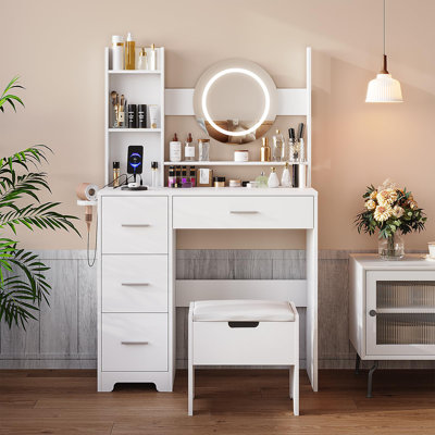 Makeup Vanity With Adjustable 3 Lighting Modes by Wrought Studio