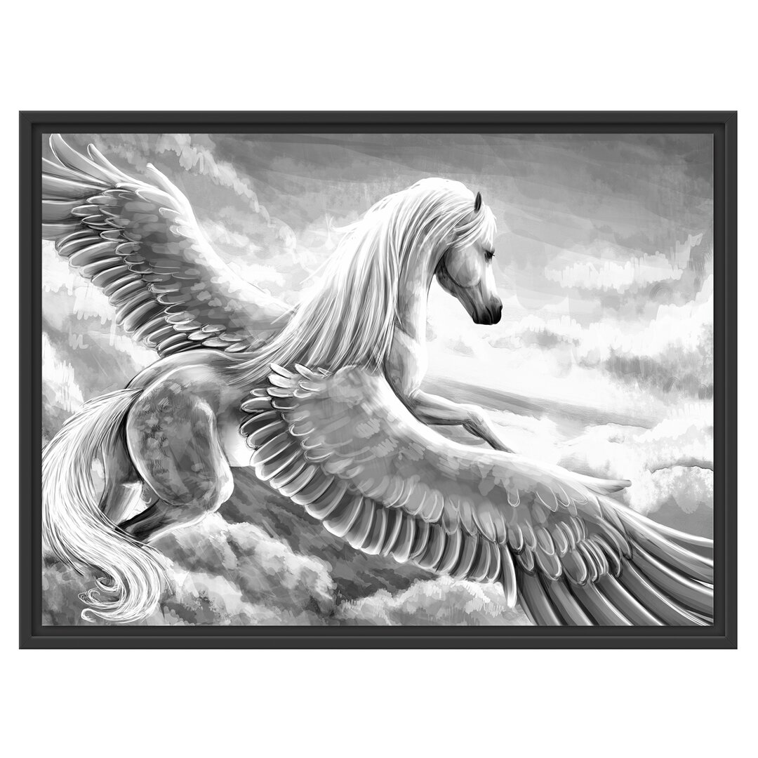 Gerahmtes Wandbild Pegasus fliegt über den Wolken