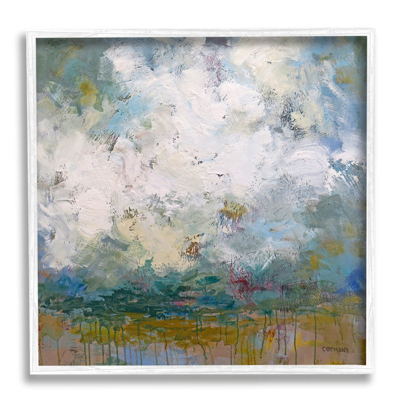 Nuage brossé, art abstrait de la giclée par Claire Cormany, H 17 po x l 17 po x P 1,5 po, Giclée encadrée blanc bord de mer
