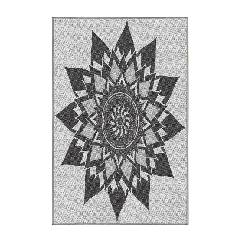 Fabrication à la machine florale en laine et polyester gris/noir Tapis décoratif, Rectangle 5 pi x 7 pi