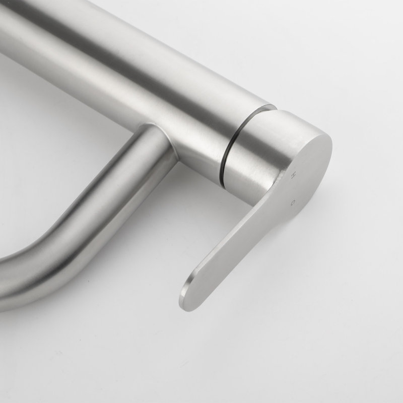 Robinet de lavabo de salle de bain à poignée simple en acier inoxydable, Nickel brossé