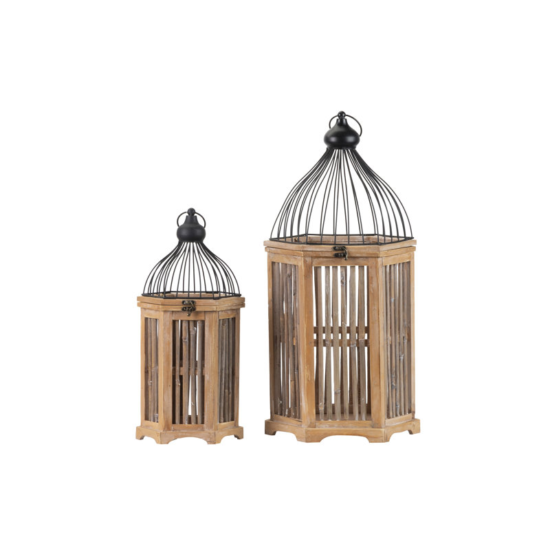 2 Piece Wood Wall Lantern Set