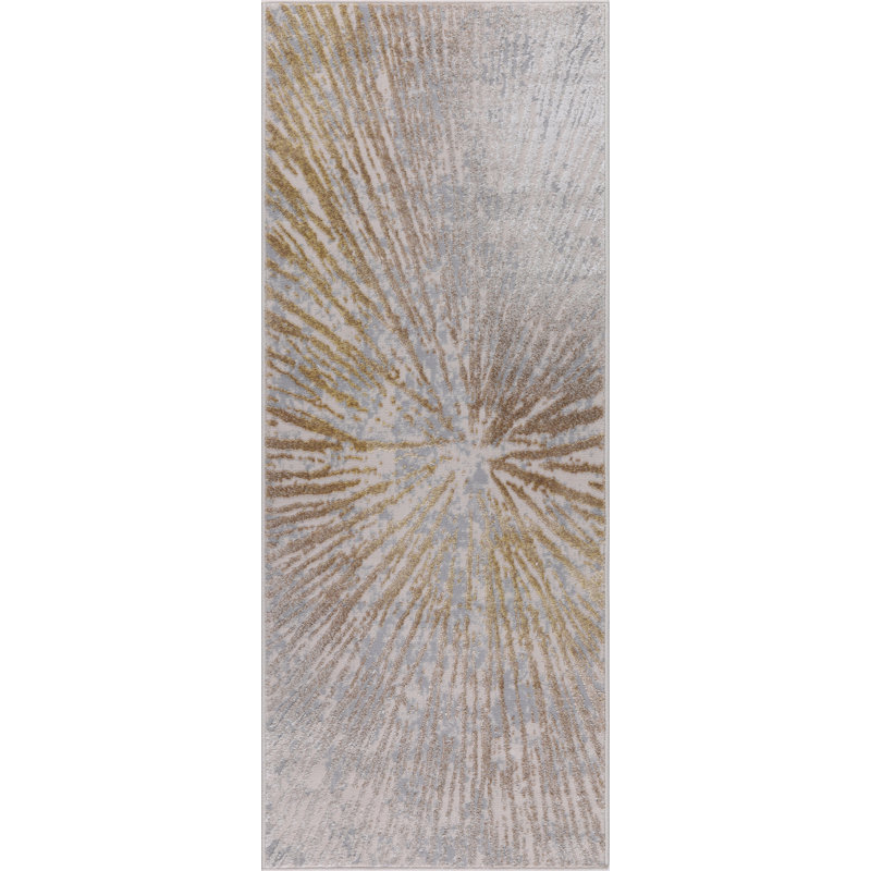 Ilios Collection Abstract Gold and Gray Starburst Rug, Rectangle 7'11" x 10'1"