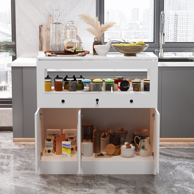 39.4”W Glass Top Kitchen Island