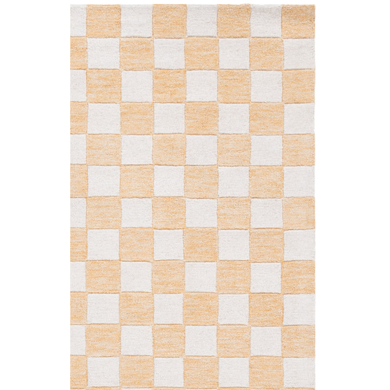 Shamori Ebony Hand Tufted Wool/Cotton Geometric Rug in Gold/Ivory, Square 6'