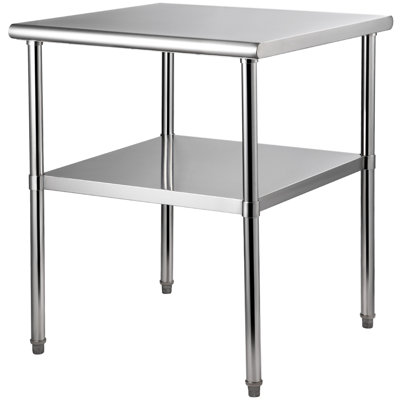 Table de préparation en acier inoxydable, 30 x 30 x 36 pouces, capacité de charge de 800 lb, table de travail en métal robuste avec tablette et pieds réglables, poste de travail commercial pour le garage de la cuisine