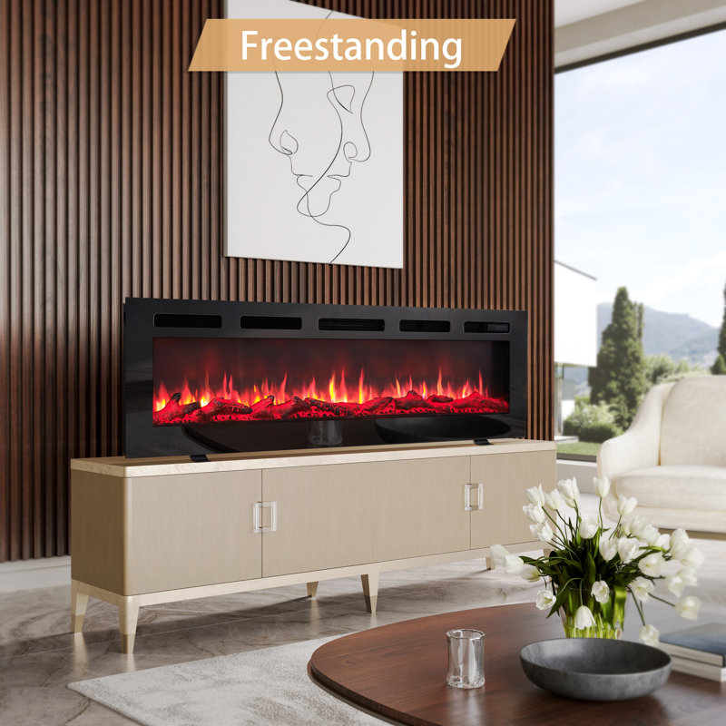 Carsten 60" 3-in-1 Electric Fireplace Insert with Adjustable Color Flames & Fire Cracking Sound