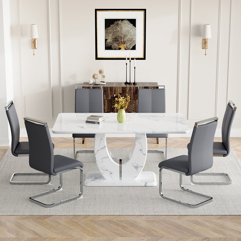 Ensemble de table de salle à manger, 7 pièces : table, 6 chaises, Gris foncé