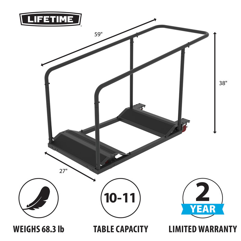 Black Steel Table Cart with Locking Wheels