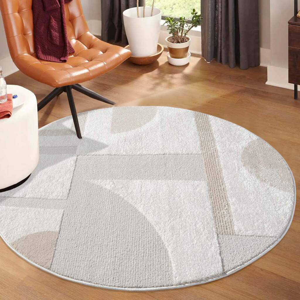 Teppich Lounge 9992 Kurzflor Creme Modern Geo-Muster 3D-Effekt für Wohnzimmer Schlafzimmer Dollie