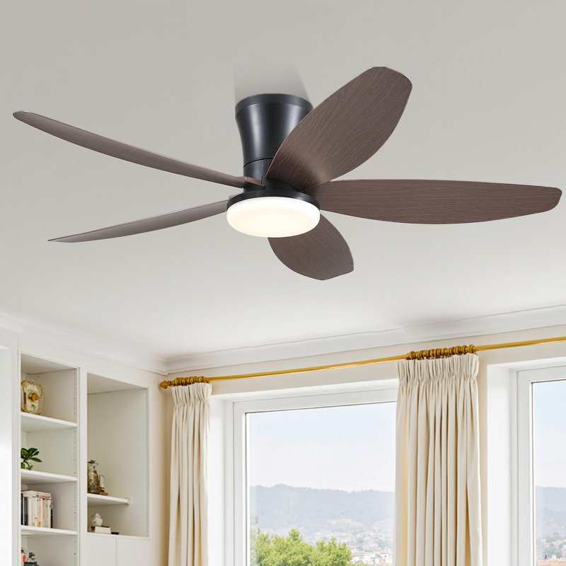 Ventilateur de plafond encastré 36/42/48 po à profil bas avec éclairage et télécommande, Brun / Noir, 42 po de largeur