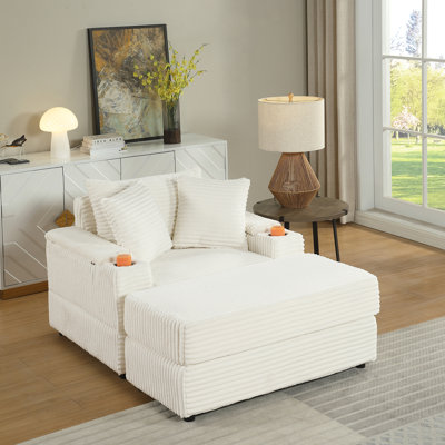 Canapé avec 2 coussins décoratifs et un repose-pieds, canapé confortable et profond pour le salon