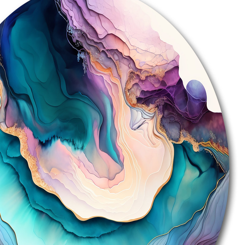 «Blue Blue Abstract Geode I», art mural rond en marbre abstrait sur métal, H 16 po x l 16 po x P 1 po