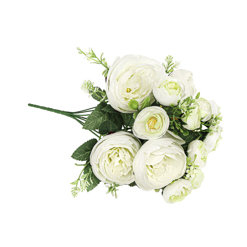 Bouquet de tiges de pivoines artificielles, Blanc, crème