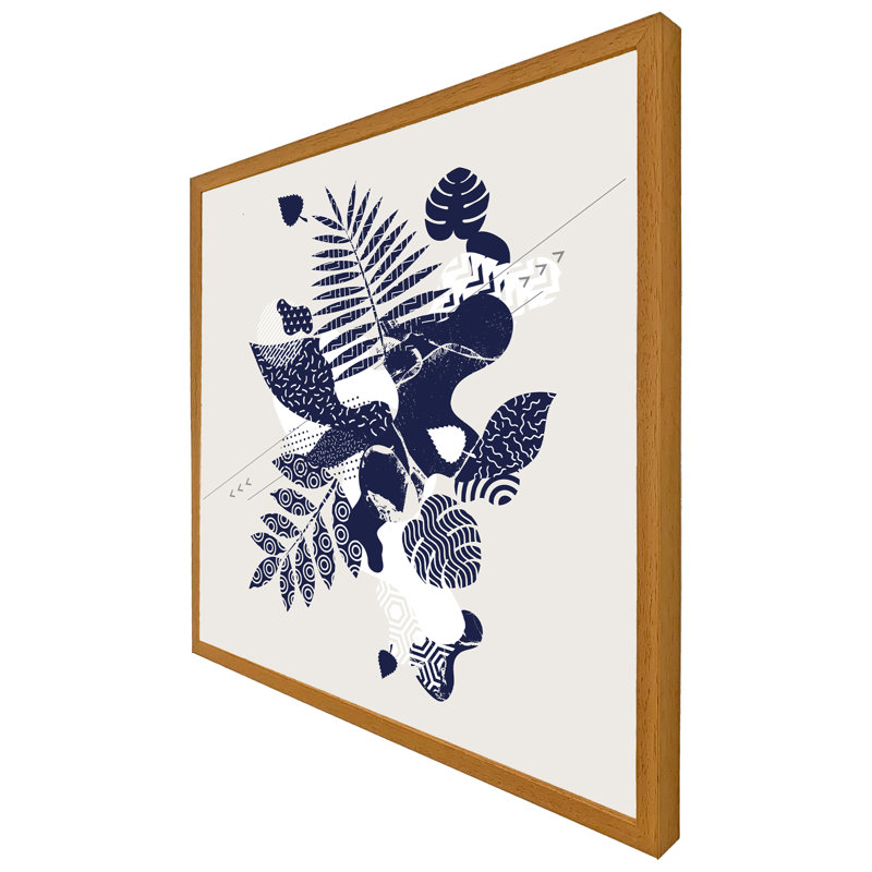 Manilla Prints Of Navy Autumn Leaves - Single Picture Frame Print, 76cm H x 76cm W, Oak Framed