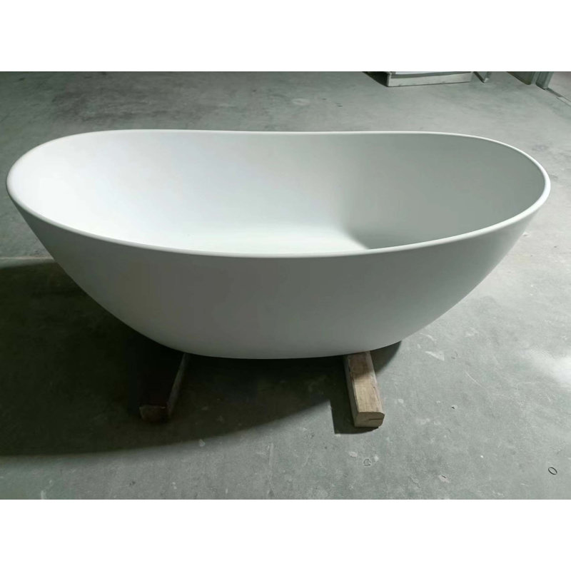 65" Solid Surface Soaking Bathtub With Overflow & Drain