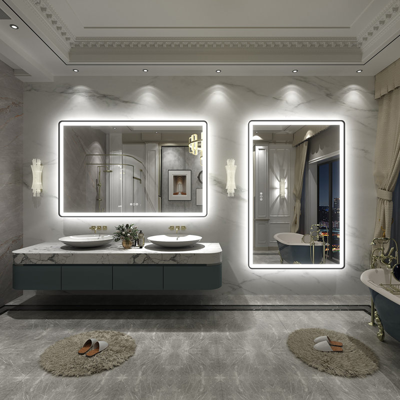 Aevar UL Certified Front & Back Lighted Anti-Fog Tempered Glass Framed Bathroom/Vanity Mirror with 3-Year Warranty, 55" x 36"