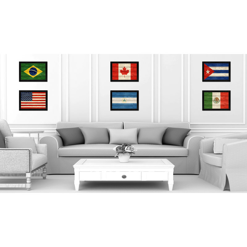 «Nicaragua Country Flag», impression sur toile encadrée, H 19 po x l 27 po x P 1 po, Encadrement noir