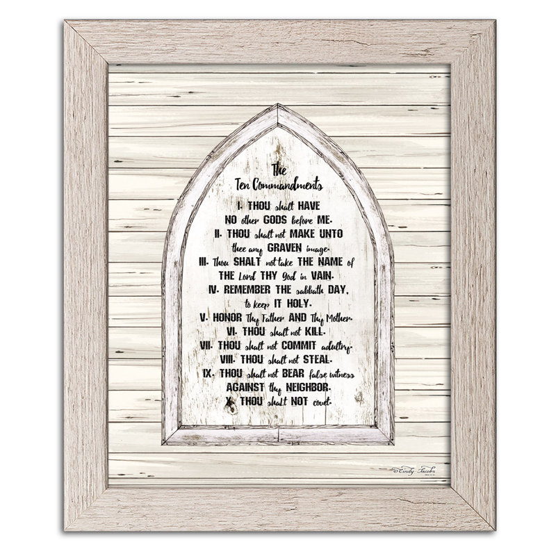 " Ten Commandments " Textual Art Print, 16" H x 12" W x 0.75" D, Distressed White Frame