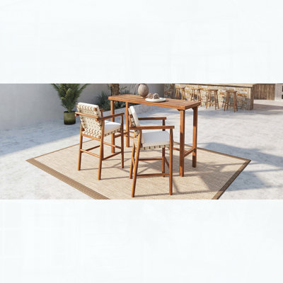 3-Piece Acacia Wood Outdoor Bar Set with Table & Two Stools