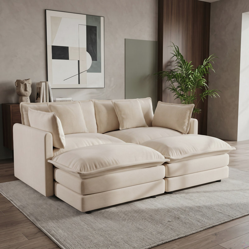 Canapé à causeuse profonde avec 2 repose-pieds assortis pour une détente flexible, café léger