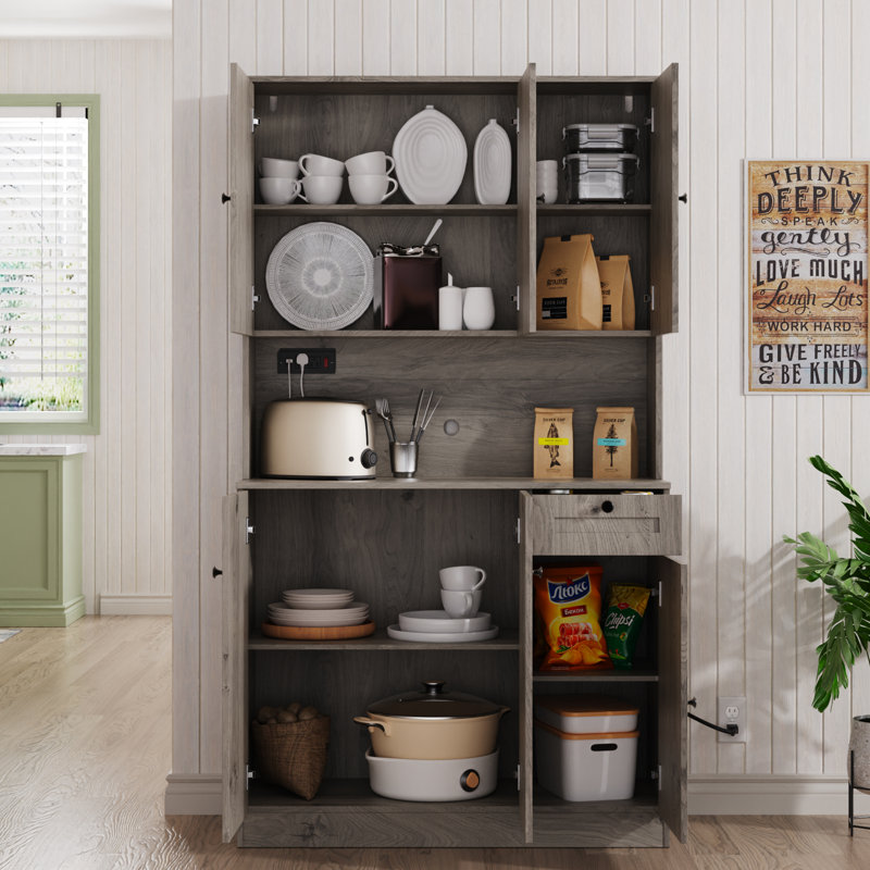 Armoire de rangement pour garde-manger de 71 po de hauteur avec 6 portes, huche de cuisine avec support pour micro-ondes, armoire de rangement avec tablettes réglables, garde-manger moderne avec tiroir pour la salle à manger de cuisine