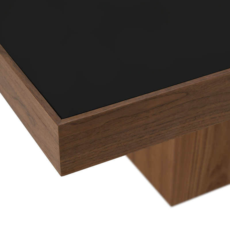 Osuna - Table à manger carrée moderne en verre noir et noyer