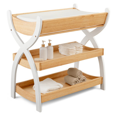 Comfy Cubs Baby Changing Table - Sturdy Wood Construction with Two Open Shelves for Infant Essentials Storage