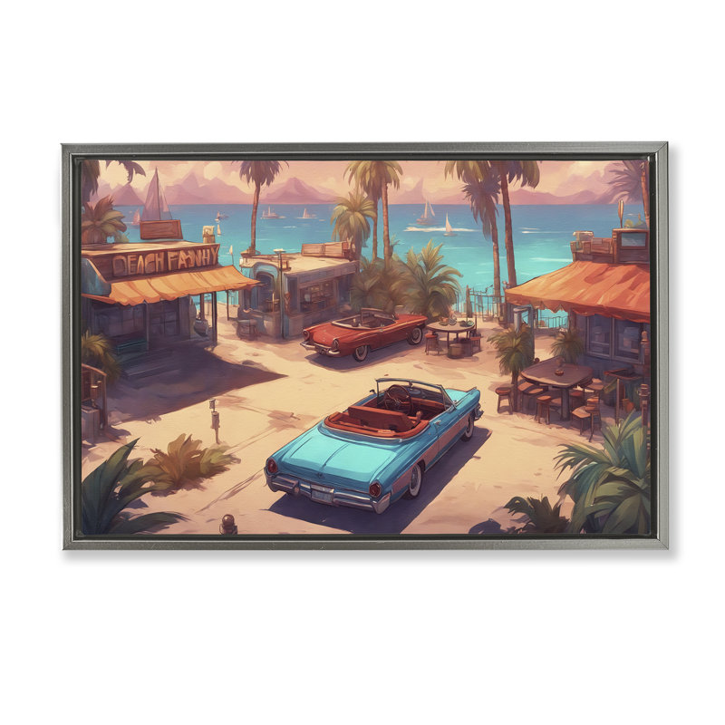  Toile flottante encadrée «Bright Beach Hues View» par Noah Bay, H 21 po x l 31 po, Cadre flottant gris lustré