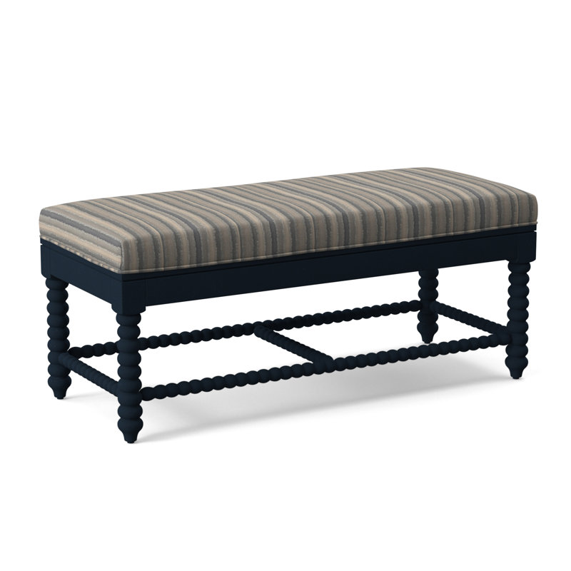Lind Island Upholstered Bench, Sunbrella Beige Pinstripe; 6205-74, Navy Finish