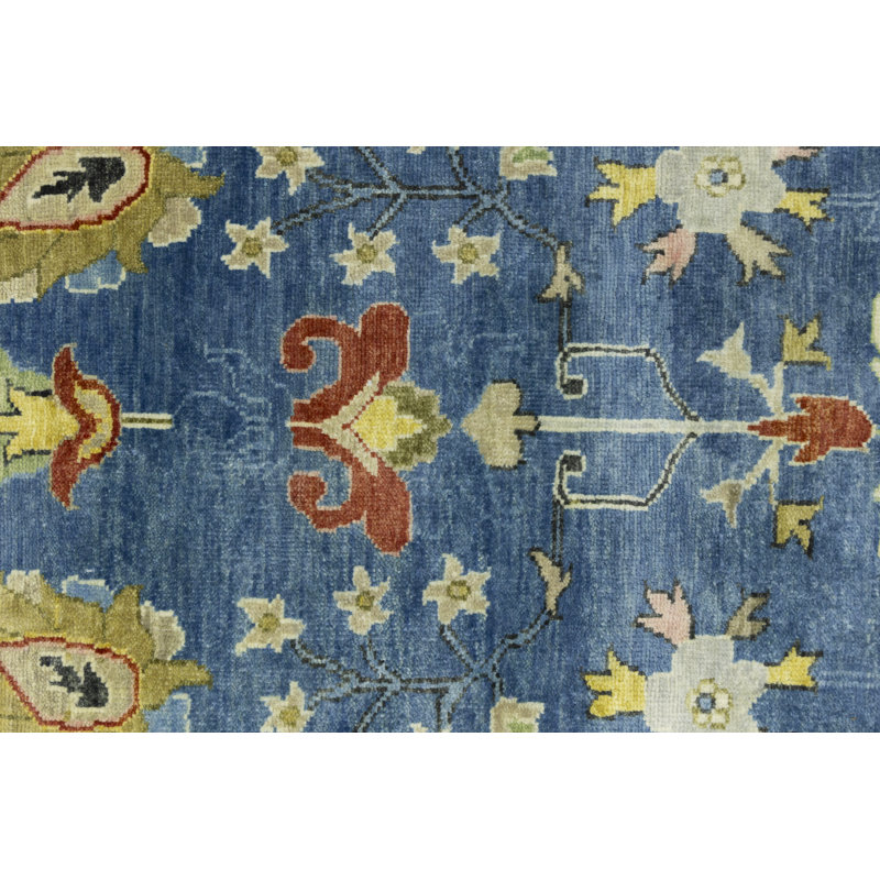 Tapis oriental bleu Oushak Chobi Mute 4X6, Rectangle 8 pi 9 po x 11 pi 11 po 