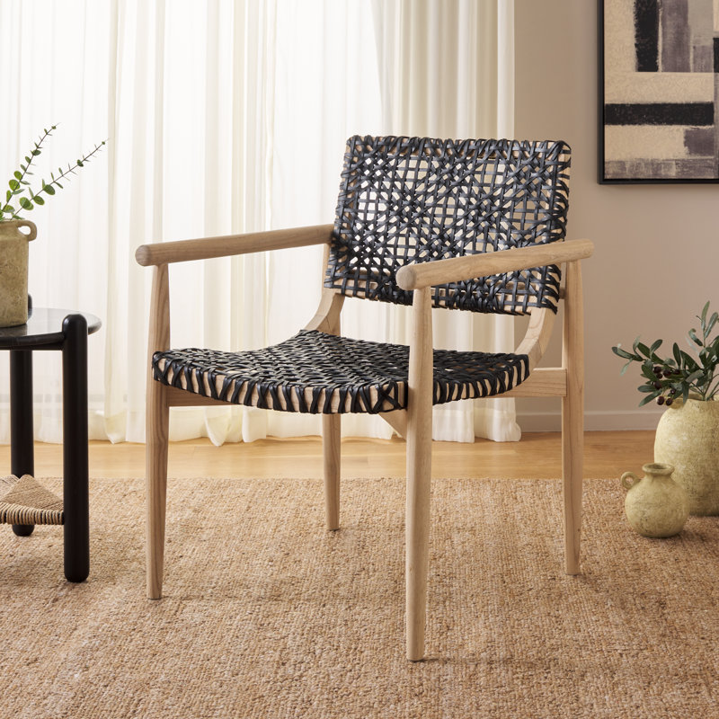 Fauteuil en cuir véritable de 22,83 po de largeur Joshelin, Naturel, Cuir véritable noir
