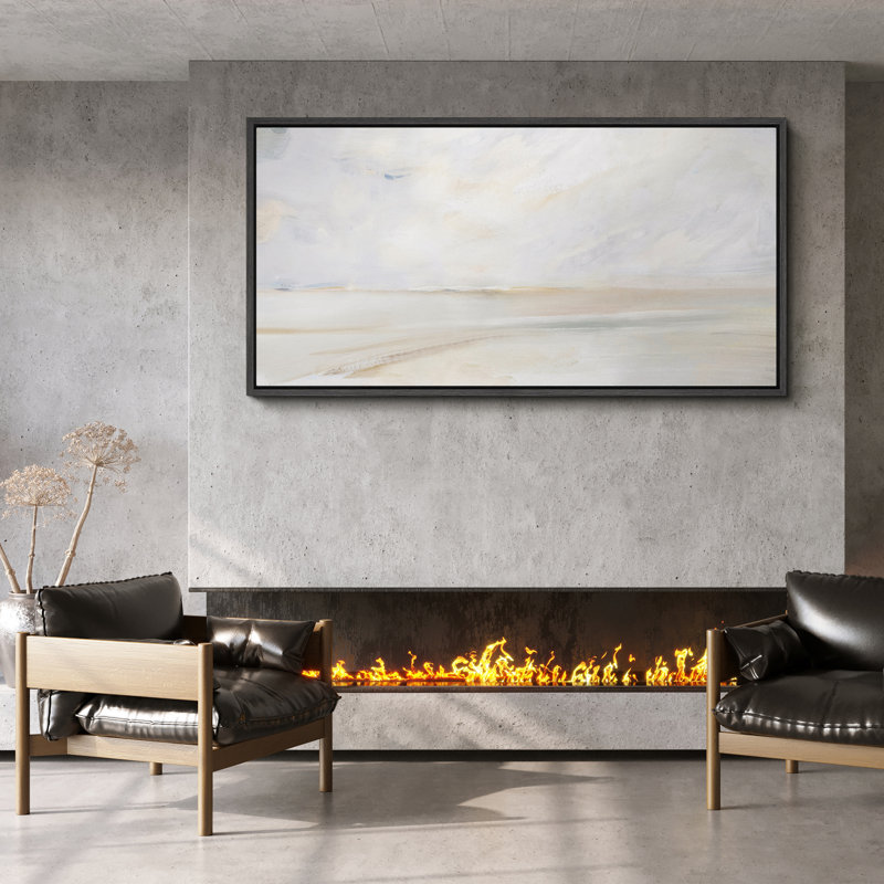 Tranquil Beach, paysage côtier, art moderne, H 30 po x l 60 po, Noir, noir, noir, noir