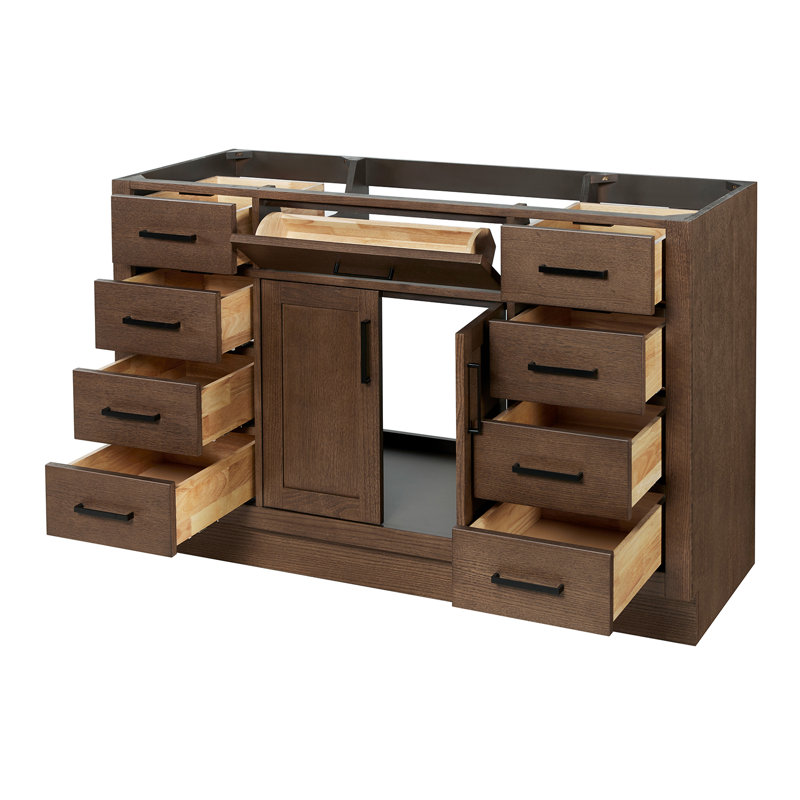 Base de meuble-lavabo simple en bois massif 54 po Osoria, Chêne brun