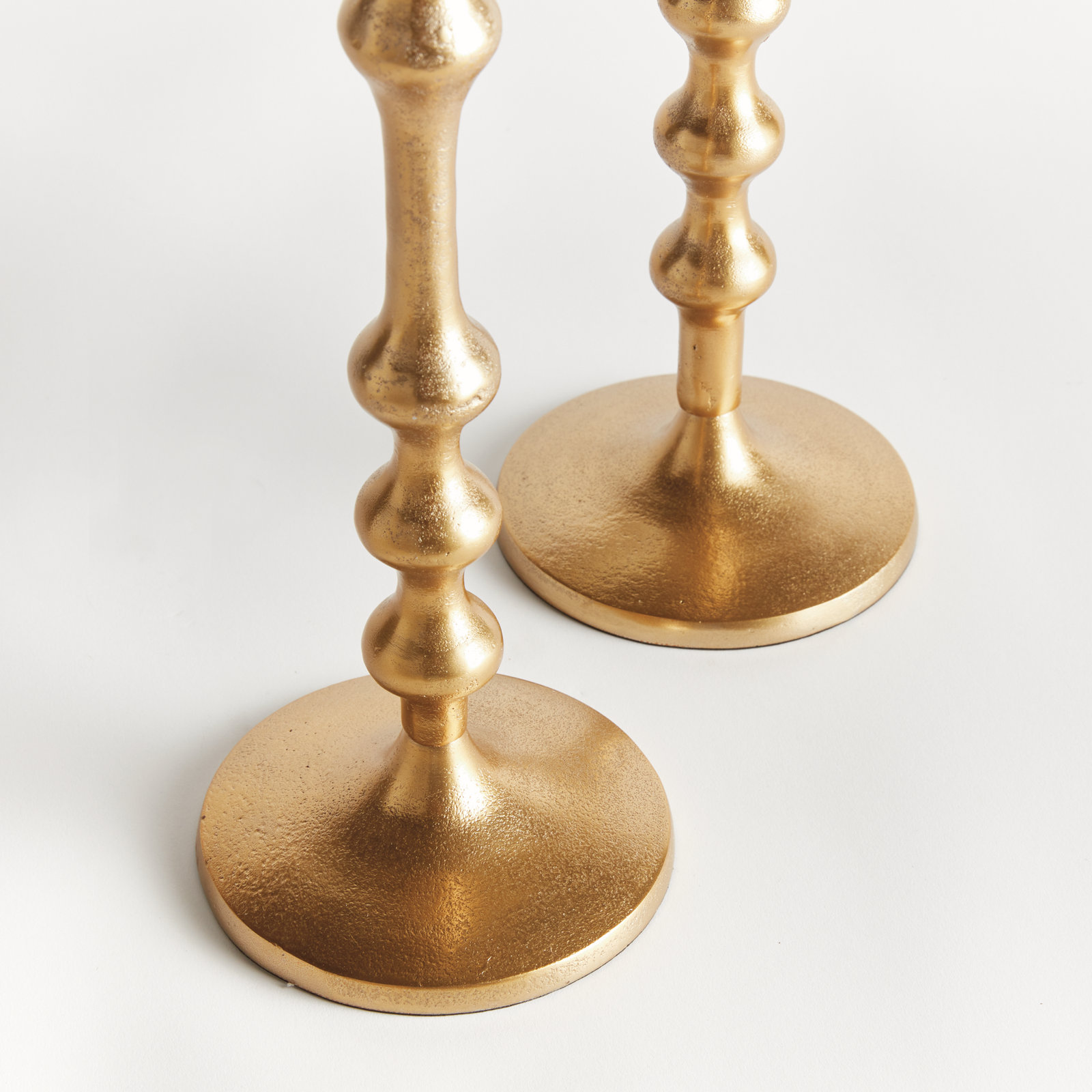 Torchon Sand-Cast Aluminum Notched Taper Holders, Set of 2, Gold