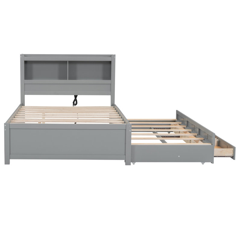 Modern Full Bed With Trundle, Drawer Storage Options Upgrade Enhancement, Ports And Headboard Storage, Gray Size Options, Chargers Compartments,