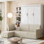 Grand lit escamotable mural avec canapé et tablettes - Canapé-lit pliant blanc avec rangement peu encombrant